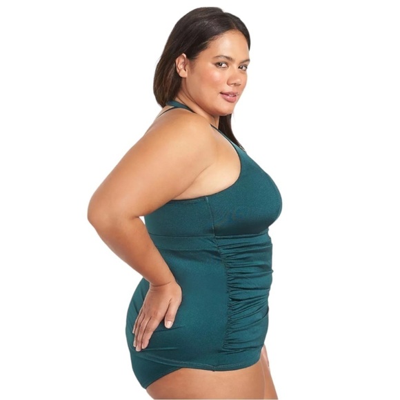 Lane Bryant Fitted Shimmer No-Wire Fisnet-Trim Swim Tankini Sea Foam Size 24 - Picture 3 of 4